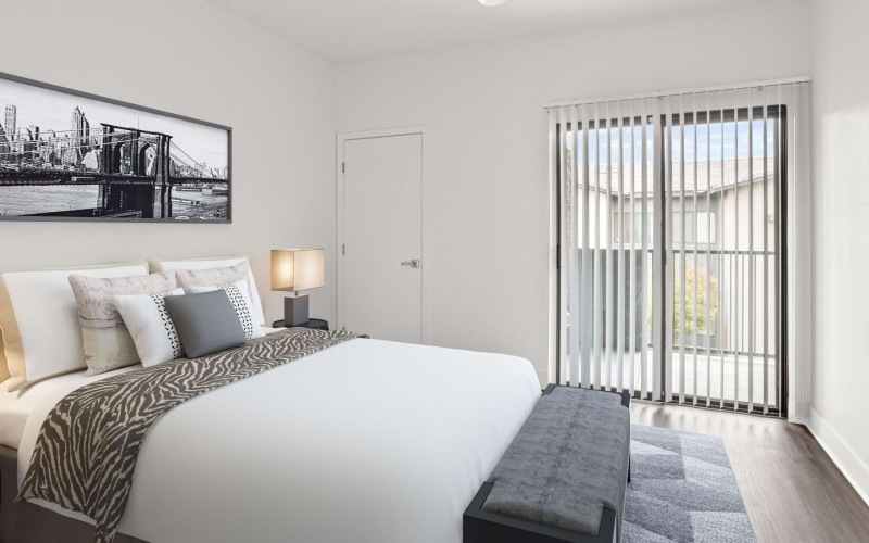a bedroom with a large bed